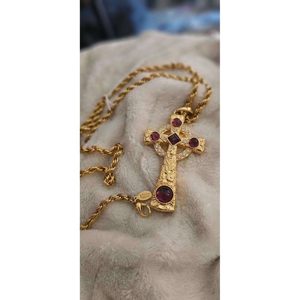 Barbara Mandrell Cross Necklace with Gems Signed